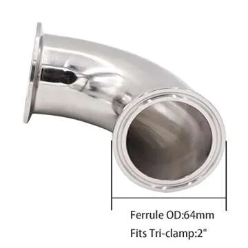 DERNORD 2" Tube OD Sanitary Ferrule Elbow 90 Degree Pipe Fitting with 2 Silicone Gaskets SUS304 Tri Clamp 2 Inch