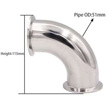 DERNORD 2" Tube OD Sanitary Ferrule Elbow 90 Degree Pipe Fitting with 2 Silicone Gaskets SUS304 Tri Clamp 2 Inch