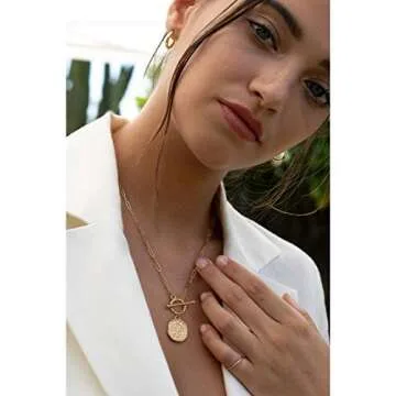 SOFYBJA Saint Benedict Medals Necklace 18K Gold Paperclip Toggle Medallion Coin Cross Pendant Neckla...