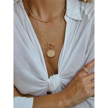 SOFYBJA Saint Benedict Medals Necklace 18K Gold Paperclip Toggle Medallion Coin Cross Pendant Necklaces