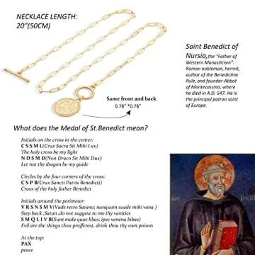 SOFYBJA Saint Benedict Medals Necklace 18K Gold Paperclip Toggle Medallion Coin Cross Pendant Necklaces