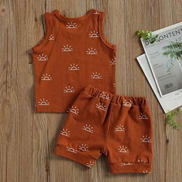 CIYCUIT 2Pcs Baby Boy Summer Clothes Boho Sunshine Printed Tank Top Shorts Set Brown 0-6 Months
