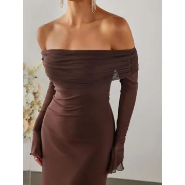 KUTUMAI Women Off Shoulder Bodycon Maxi Dress Elegant Party Wear