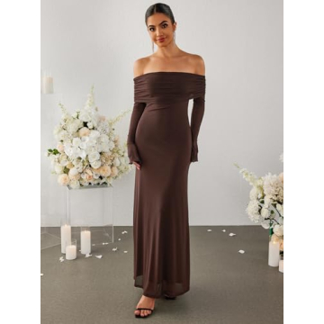 KUTUMAI Women Off Shoulder Bodycon Maxi Dress Elegant Party Wear