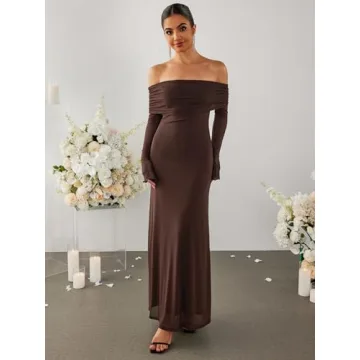 KUTUMAI Women Off Shoulder Bodycon Maxi Dress Elegant Party Wear