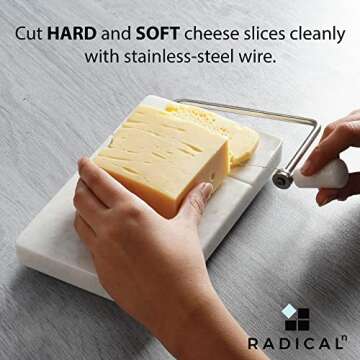 Radicaln Marble Cheese Slicer White 8"x5" Inch Cheese Cutter Handmade Cutting Board With Wire - Multi Purpose Kitchen Gadgets Soft Food Slicer Vegetable Cutter - Comes With 4 Replacement Wires