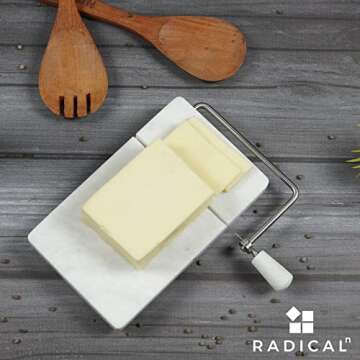 Radicaln Marble Cheese Slicer White 8"x5" Inch Cheese Cutter Handmade Cutting Board With Wire - Multi Purpose Kitchen Gadgets Soft Food Slicer Vegetable Cutter - Comes With 4 Replacement Wires