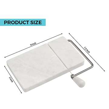 Radicaln Marble Cheese Slicer White 8"x5" Inch Cheese Cutter Handmade Cutting Board With Wire - Multi Purpose Kitchen Gadgets Soft Food Slicer Vegetable Cutter - Comes With 4 Replacement Wires