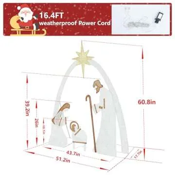 VEIKOU Outdoor Christmas Decorations Lighted Outdoor Nativity Set for Yard, 5ft Jesus Nativity Scene Outside Christmas Decorations with 150 Led Lights for Holiday Lawn Garden, Warm White