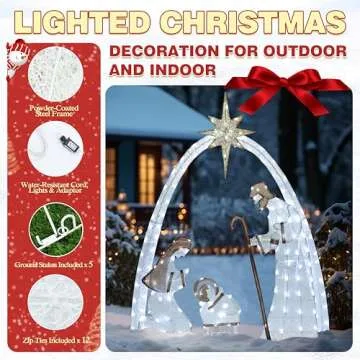 VEIKOU Outdoor Christmas Decorations Lighted Outdoor Nativity Set for Yard, 5ft Jesus Nativity Scene Outside Christmas Decorations with 150 Led Lights for Holiday Lawn Garden, Warm White