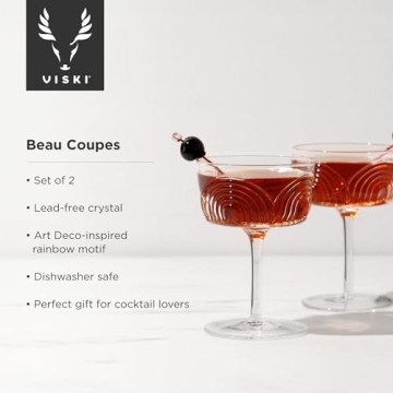 Viski Beau Cocktail Coupe Glasses - Unique Crystal Set