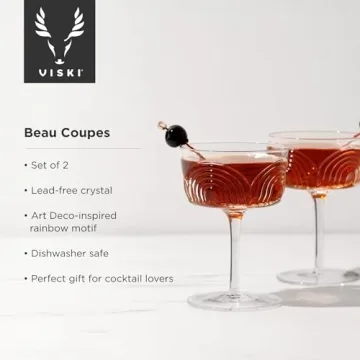 Viski Beau Cocktail Coupe Glasses - Unique Crystal Set