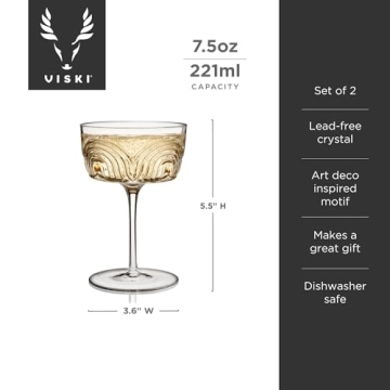 Viski Beau Cocktail Coupe Glasses - Unique Crystal Set