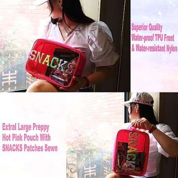 Bricte Large Clear Snack Bags Glitter Chenille SNACKS Pouch for Travel Preppy Transparent SNACKS Bag...