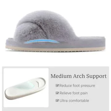 Comwarm Women's Cozy Cross Band Fuzzy Slippers