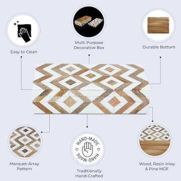 Handicrafts Home Handmade Marquet Array Collection Decorative Jewelry Box Organizer – Keepsakes, Trinkets, and Home Decor – Antique Coffee Table Storage, Memory Box, Farmhouse Style Decor, 10x4.5x2.5