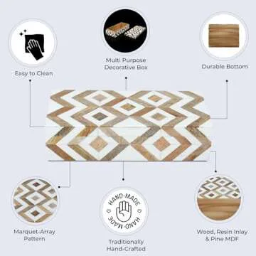 Handicrafts Home Handmade Marquet Array Collection Decorative Jewelry Box Organizer – Keepsakes, Trinkets, and Home Decor – Antique Coffee Table Storage, Memory Box, Farmhouse Style Decor, 10x4.5x2.5