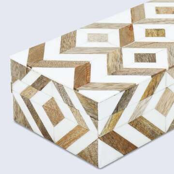 Handicrafts Home Handmade Marquet Array Collection Decorative Jewelry Box Organizer – Keepsakes, Trinkets, and Home Decor – Antique Coffee Table Storage, Memory Box, Farmhouse Style Decor, 10x4.5x2.5
