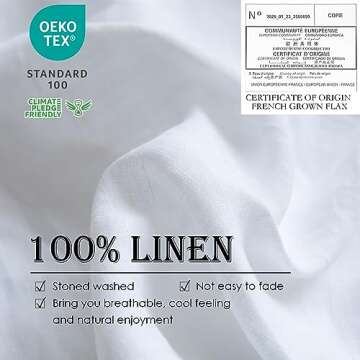 Simple&Opulence 100% Linen Duvet Cover Set 2pcs Basic Style Natural French Washed Flax Solid Color S...