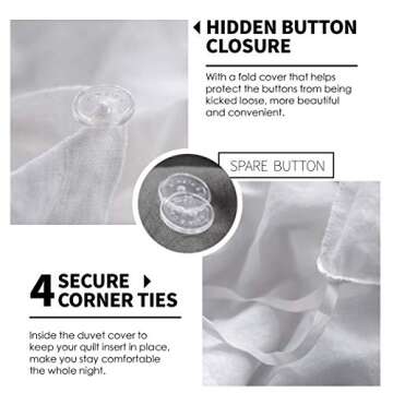 Simple&Opulence 100% Linen Duvet Cover Set 2pcs Basic Style Natural French Washed Flax Solid Color Soft Breathable Farmhouse Bedding with Button Closure - White, Twin