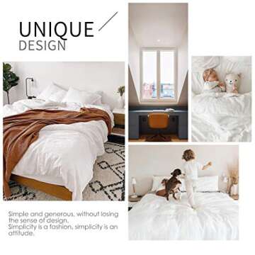 Simple&Opulence 100% Linen Duvet Cover Set 2pcs Basic Style Natural French Washed Flax Solid Color Soft Breathable Farmhouse Bedding with Button Closure - White, Twin