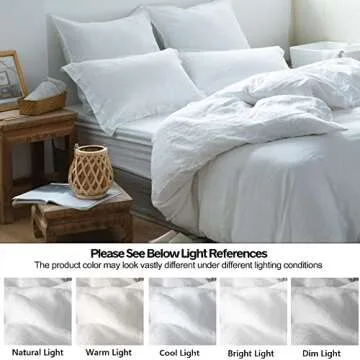 Simple&Opulence 100% Linen Duvet Cover Set 2pcs Basic Style Natural French Washed Flax Solid Color Soft Breathable Farmhouse Bedding with Button Closure - White, Twin