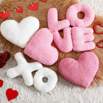 Beeveer 5 Pcs Valentine's Day Pillow Heart Shaped Red and Pink Soft Throw Pillow Plush Heart Cushion for Girls Friends Gift Sofa Living Dining Room Decoration(Pink)