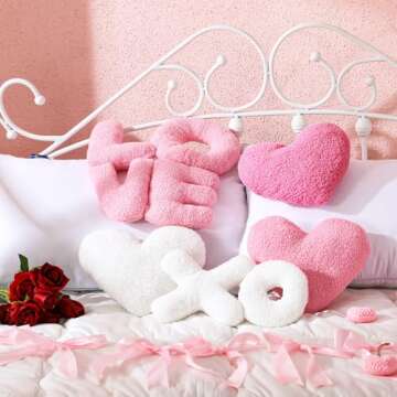 Beeveer 5 Pcs Valentine's Day Pillow Heart Shaped Red and Pink Soft Throw Pillow Plush Heart Cushion for Girls Friends Gift Sofa Living Dining Room Decoration(Pink)