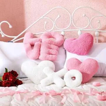 Beeveer 5 Pcs Valentine's Day Pillow Heart Shaped Red and Pink Soft Throw Pillow Plush Heart Cushion for Girls Friends Gift Sofa Living Dining Room Decoration(Pink)