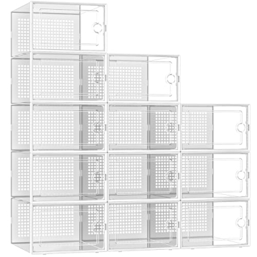 Kuject X-Large Shoe Storage Boxes Organizers Clear Plastic Stackable 12 Pack, Shoe Rack & Holder Sub...