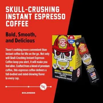 Fire Department Coffee - Skull Crushing Instant Espresso - Instant Coffee Packets Single Serve - Gives Back to Firefighters - Veteran Owned - Enjoy Hot or Cold (Pack of 10)
