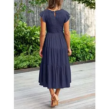 Stylish MEROKEETY Women’s Smocked Midi Dress for Summer