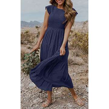 Stylish MEROKEETY Women’s Smocked Midi Dress for Summer
