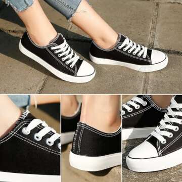 ZGR Women s Canvas Low Top Sneaker Lace-up Classic Casual Shoes (Black US8)
