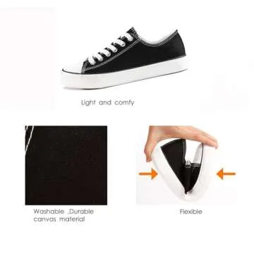 ZGR Women s Canvas Low Top Sneaker Lace-up Classic Casual Shoes (Black US8)