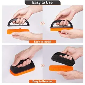 SHINESTAR 11-Piece Griddle Scouring Pad for Blackstone, Flat Top Grill Cleaner for Kitchen, Griddle Cleaning Kit with 10 Grill Scrubber Pads & 1 Handle, Efficient Cleaning & Not Easily Fall Off