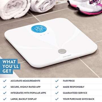 Wifi Smart Connected Body Fat Bathroom Scale by Weight Gurus, Backlit LCD, ITO Conductive Surface Technology, Accurate Precision Health Alerts, Measurements, and Monitoring
