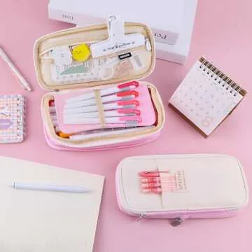 iSuperb Foldable Pencil Case Zipper Big Capacity Aesthetic Canvas Pencil Pouch Compartments Statione...