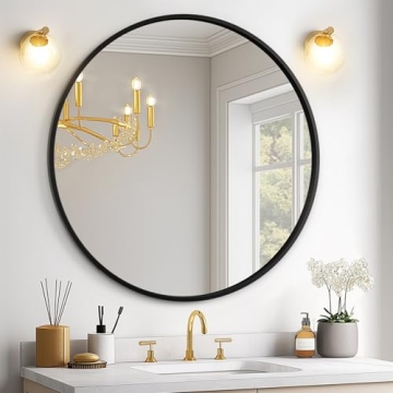 USHOWER Black Round Mirror for Over Sink 24-inch, Circle Bathroom Mirror, Metal Frame Vanity Mirror,...