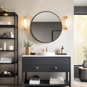 USHOWER 24-Inch Black Round Mirror for Modern Decor