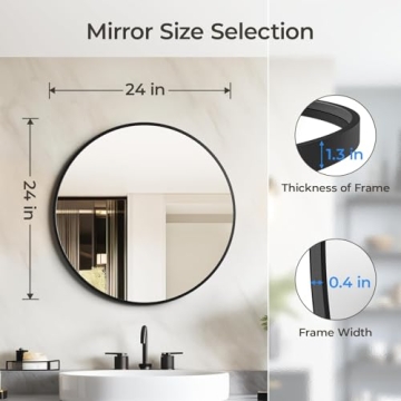 USHOWER 24-Inch Black Round Mirror for Modern Decor