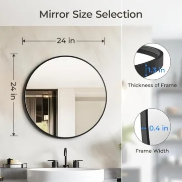 USHOWER 24-Inch Black Round Mirror for Modern Decor