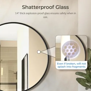 USHOWER 24-Inch Black Round Mirror for Modern Decor