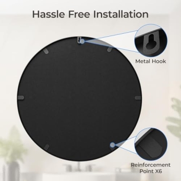 USHOWER 24-Inch Black Round Mirror for Modern Decor