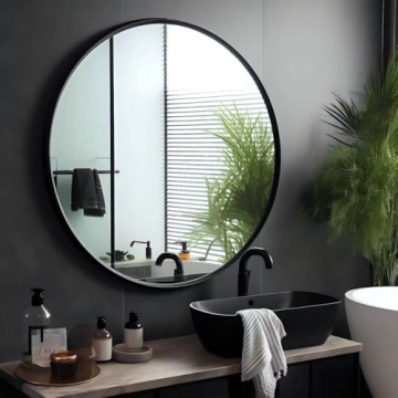 USHOWER 24-Inch Black Round Mirror for Modern Decor