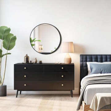 USHOWER 24-Inch Black Round Mirror for Modern Decor