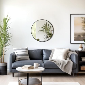 USHOWER 24-Inch Black Round Mirror for Modern Decor