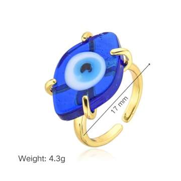 OSCCI Handmade Evil Eye Glass Open Ring for Women Bohemia Coloured Glaze Adjustable Ring Protection ...