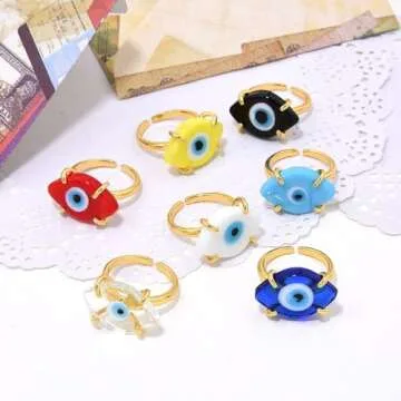 OSCCI Handmade Evil Eye Glass Open Ring for Women