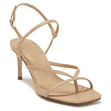 PiePieBuy Womens Square Toe Heeled Sandals Thong Criss Cross Ankle Strap Stiletto Heel Wedding Dress Party Shoes